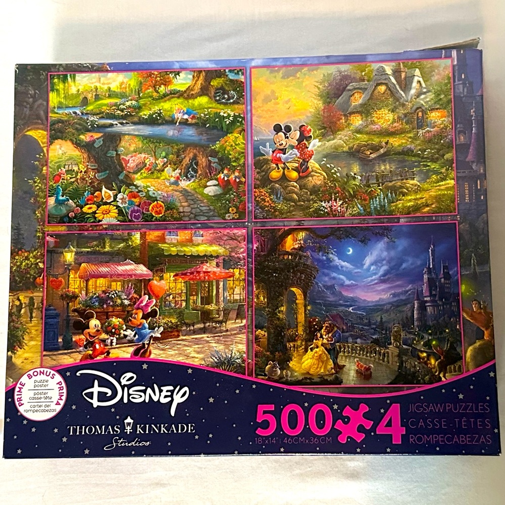 4 Disney Thomas Kincade Puzzles 500 Pieces Each